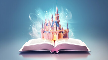 3d illustration of an open book with winter castle