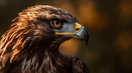 Fototapeta premium Close up portrait shot of Golden eagle Aquila chrysaetos with sharp gaze. Generative AI technology.