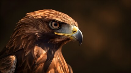 Close up portrait shot of Golden eagle Aquila chrysaetos with sharp gaze. Generative AI technology. - obrazy, fototapety, plakaty