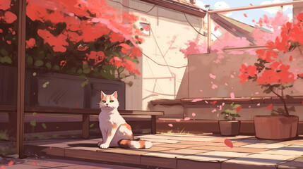 Obraz na płótnie Canvas A cat basking in the sun in the yard