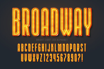 Retro show alphabet design, cabaret, LED lamps letters and numbers. - obrazy, fototapety, plakaty
