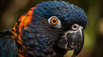 Fototapeta premium Close up portrait shot two Red Scarlet Macaw parrot bird nature blur bokeh background. Generative AI technology.