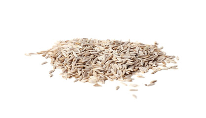 Pile of lettuce seeds on white background