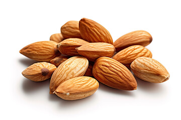 Fototapeta premium Product photography of fresh roasted almonds on a white studio background generative ai 