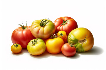 Heirloom tomatoes isolated on white background generative ai