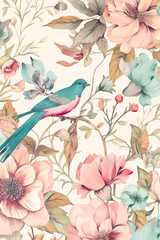 Obraz premium Vintage pastel flower illustration background. Generative Ai.
