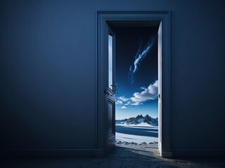 Door to the blue sky. Generative AI
