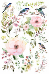 Vintage pastel flower illustration background. Generative Ai.