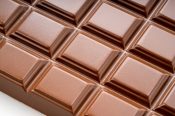 Close up view Chocolate bar texture on white background, Chocolate bar pattern texture.