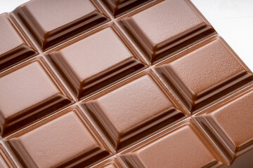 Close up view Chocolate bar texture on white background, Chocolate bar pattern texture.