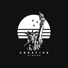 Vintage retro synthwave liberty logo design. Liberty freedom and justice statue logo vector © restu