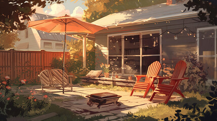Cozy safe backyard scene illustration
