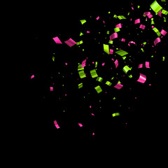 Obraz premium Pink and green cut out foil ribbon exploding confetti.