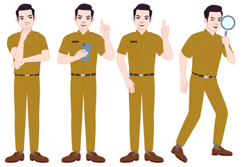 various styles and poses of handsome Indonesian civil servants wearing uniforms