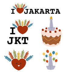 Various style of iconic culture and monument of Jakarta