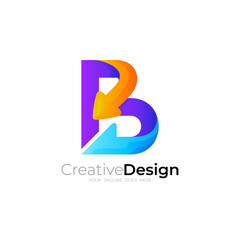 Letter B logo and arrow design, 3d colorful design