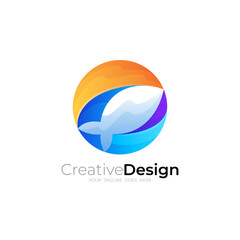 Fish logo with circle design combination, 3d colorful
