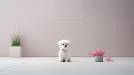 Minimalist background featuring an adorable pet. Generative IA