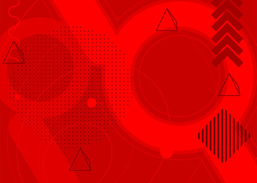 Abstract red graphic psychodelic background. Simple volumetric vector banner, poster. Vibrant busy geometrical shapes. Retro geometric cartoon art illustration.