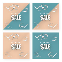  Nude SUNGLASSES SUMMER SALE banner for social media. Summer sale offer sign. Nude simple stylish vector banner