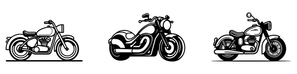 Set of motorcycles silhouettes isolated on white. Vector illustration