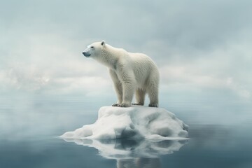 Fototapeta na wymiar Polar bear on a melting ice floe. Climate change concept. AI generated, human enhanced.
