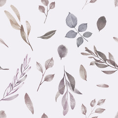 Seamless pattern of beautiful leaves in muted tones