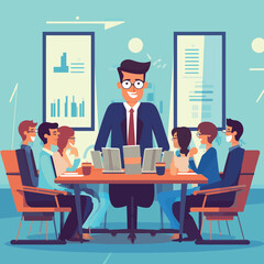 Impressive office manager meeting with colleagues