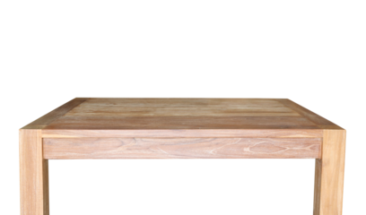 Empty teak wood table top on transparent background. (PNG File)