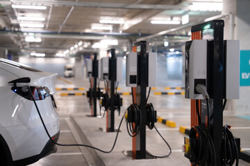 EV charging station for electric car in concept of sustainable energy and eco power produced from...