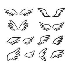 Doodle hand drawn Sketch angel wings. Line wing drawing 