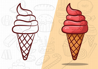 cartoon style ice cream art illustration