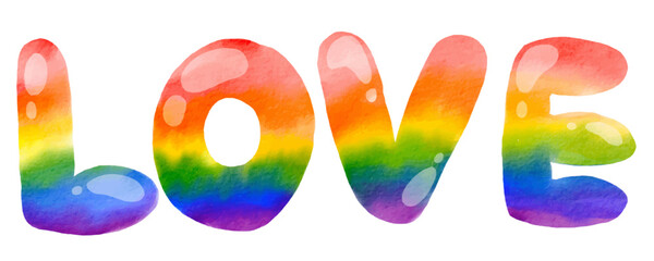 Rainbow balloon love text watercolor painting isolate on white background. LGBT  Pride month concept. Vector illustration
