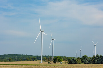A wind farm in Wisconsin in farm country.