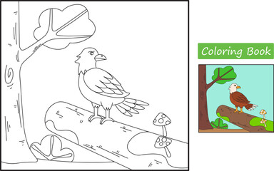 Cartoon eagle. Coloring pages. Vector illustration