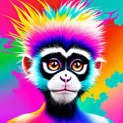 Fototapeta premium Douc langur monkey animal psychedelic pop art with generative AI technology