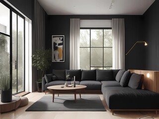 Interior Living Room with Sofa in a Modern Home, Living Room with Light and Dark Wall Colors