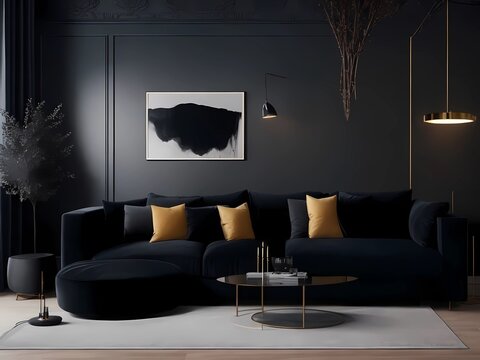 Dark Color Walls and Modern Lamps in a Luxurious Living Room