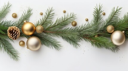 Fototapeta na wymiar Christmas Decoration With Fir Branches and baubles On a white background, Generative Ai