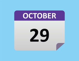 October 29th calendar icon vector. Concept of schedule. business and tasks. eps 10.