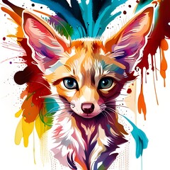 Portrait of coloured adobable fennec fox on white background 