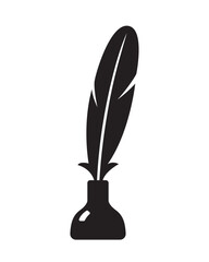 quill silhouette writing curves, black feather pen on a white background.
