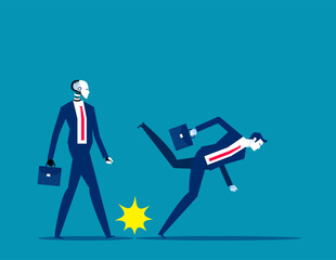 Robot causing the companion to fall. Business artificial intelligence concept