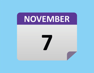 November 7th calendar icon vector. Concept of schedule. business and tasks. eps 10.