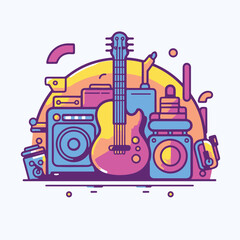 guitar concert icon illustration. music is my life illustration. collorful music vibe with sound speaker