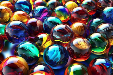 Shiny colorful glass marbles. AI generative