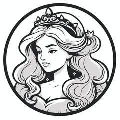 princess icon illustration. princess and the crown. minimalist lineart icon of princess