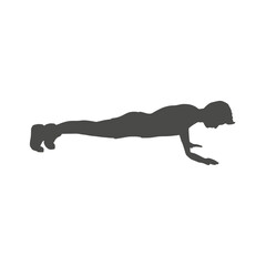 Young male workout. Sport man doing push up exercise. Young man silhouette