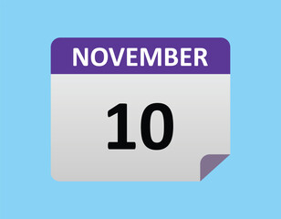 November 10th calendar icon vector. Concept of schedule. business and tasks. eps 10.