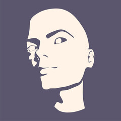 Young woman face front view. Elegant silhouette of a female head.